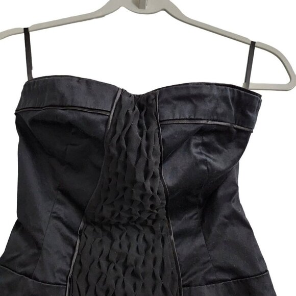 BEBE Womens Mini Dress 2 Black Strapless Satin Fit N Flare Party Going Out - Picture 2 of 12